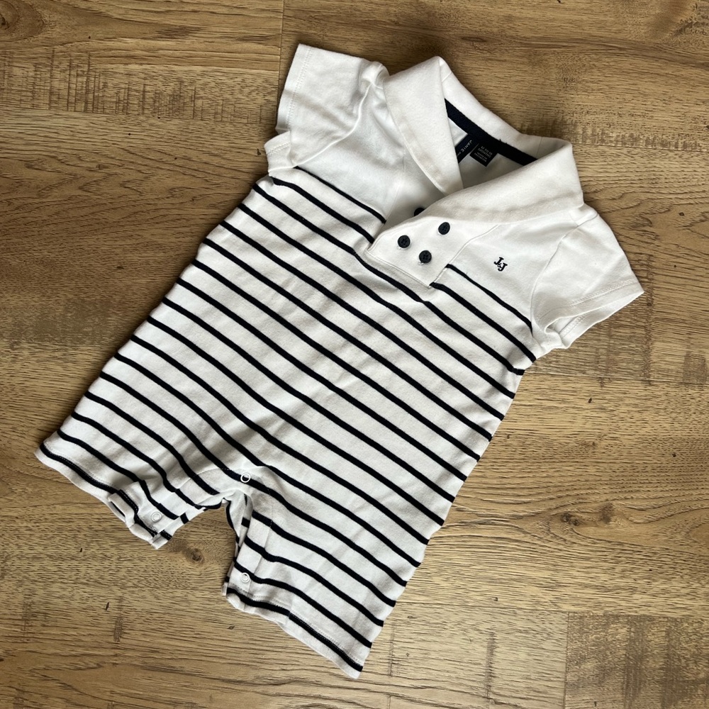 12-18M Janie & Jack Boys Striped Shawl Collar Romper